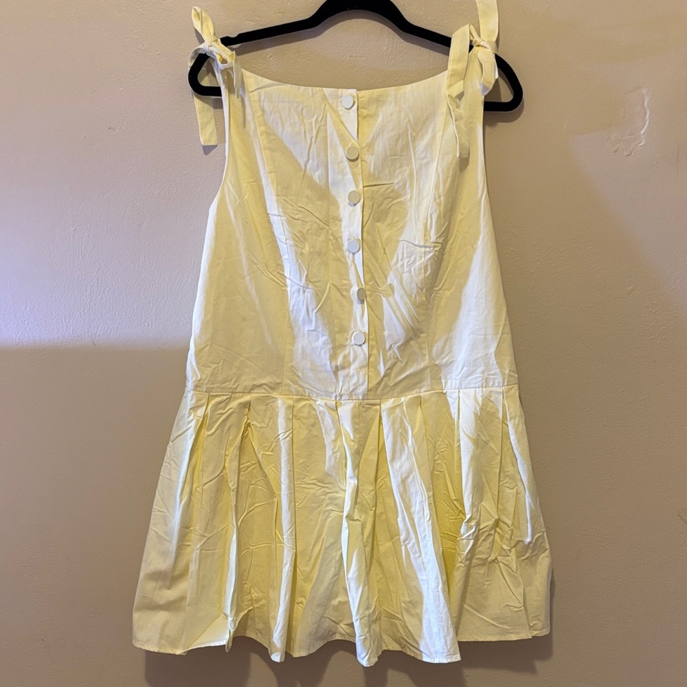 Cider Pale Yellow Tie-Shoulder Mini Dress